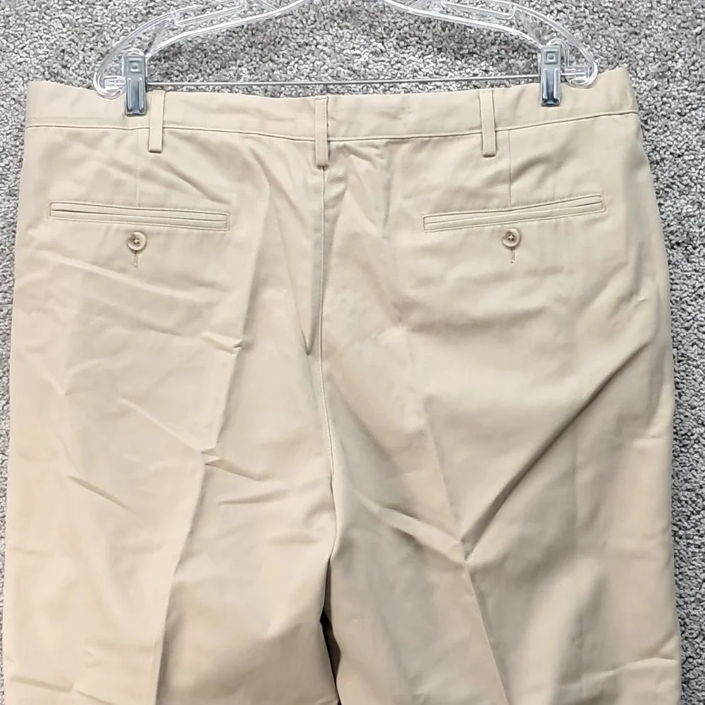 Lands End Mens 42 Traditional Fit Pleated Chino Pants Khaki Tan Cotton